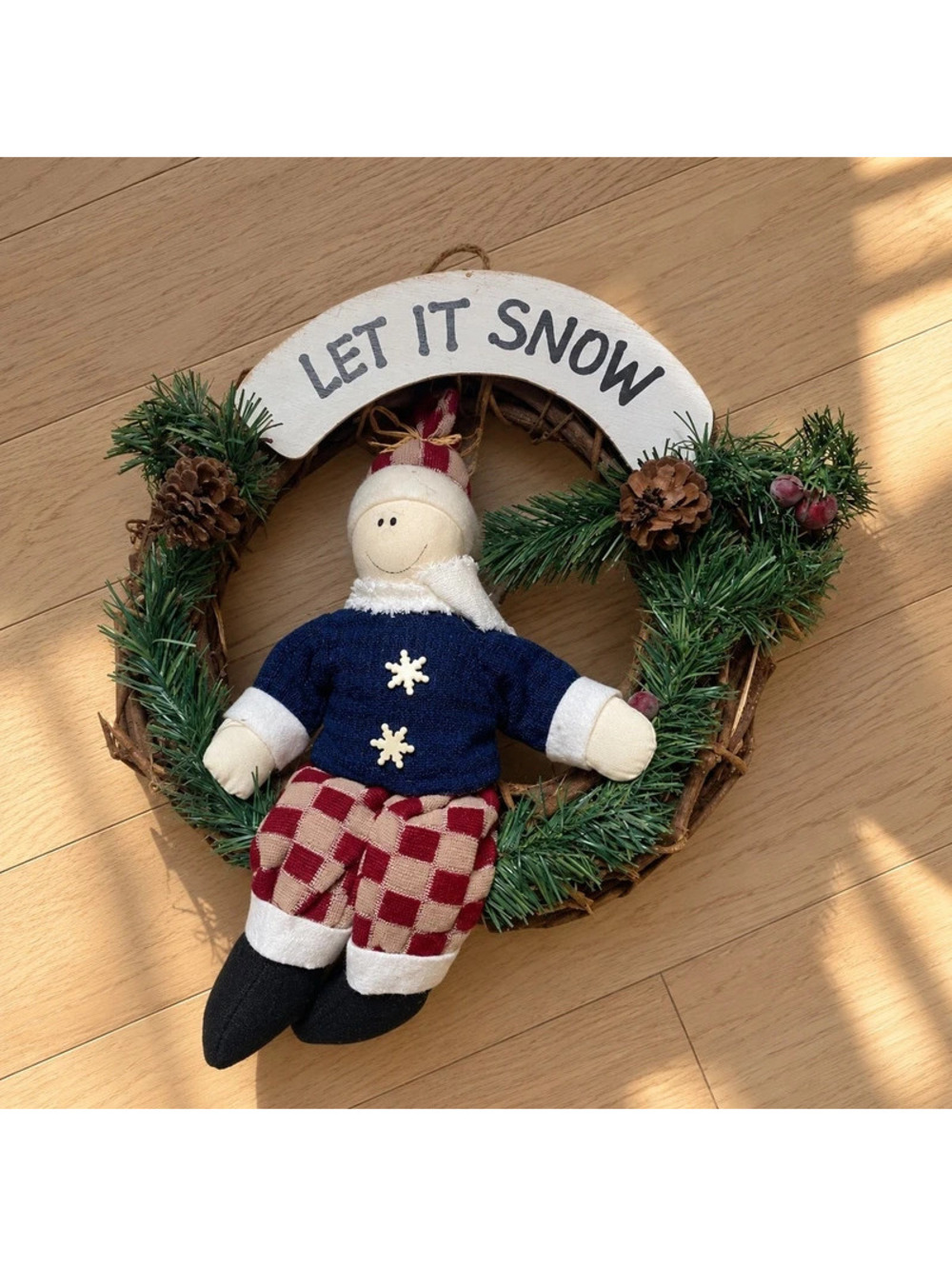 Vintage 90s Let It Snow Snowman Grapevine Wreath Primitive Christmas Decor